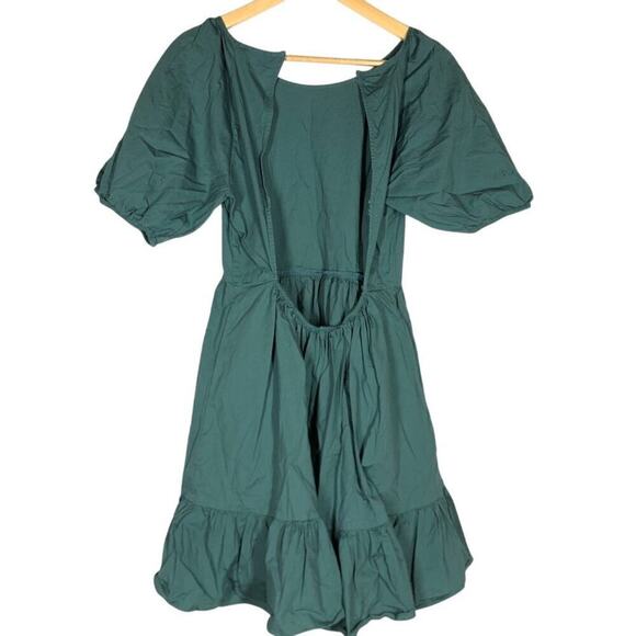 Peter Som Collective Puff Sleeve Dress Open Tie Back Cotton Mini Green Size 8 - Picture 9 of 13